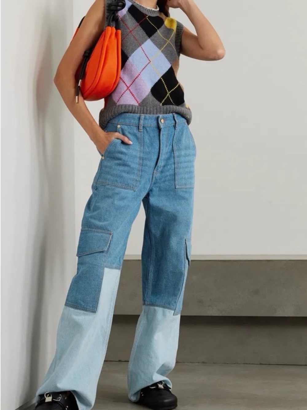 Ganni Two-Tone Cargo Jeans Size 27